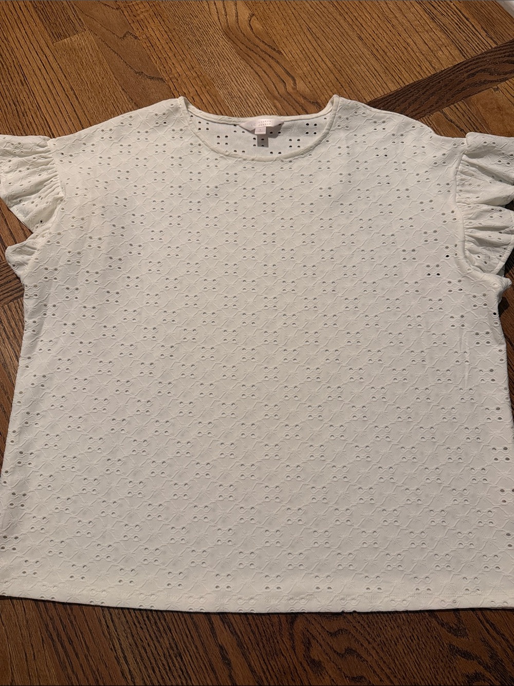 LC Lauren Conrad White Eyelet Ruffle Sleeve Top